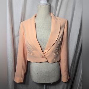 Express Peak Lapel One Button Cropped Blazer Pink NWT Sz Small
